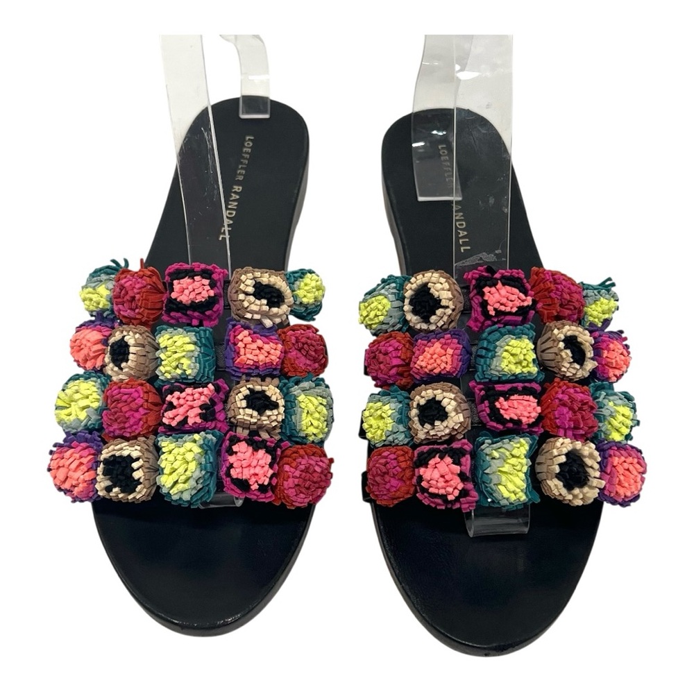 Loeffler Randal Sal PomPom Slide Multicolor Leather Casual Sandals Womens 9.5 - Picture 5 of 15